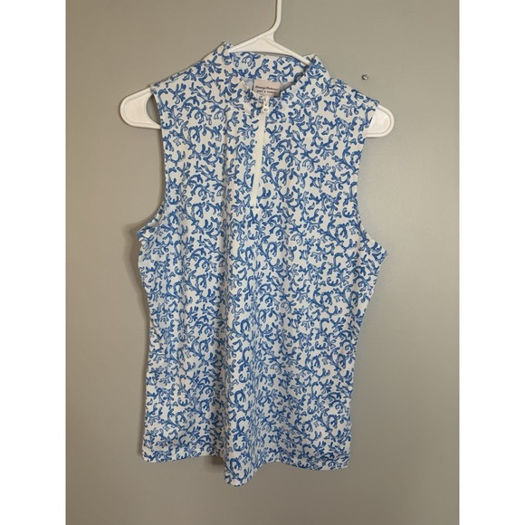 Tommy Bahama Tops - Tommy Bahama Golf & Tennis 1/4 Zip Top Sleeveless Shirt Size L~ Blue White